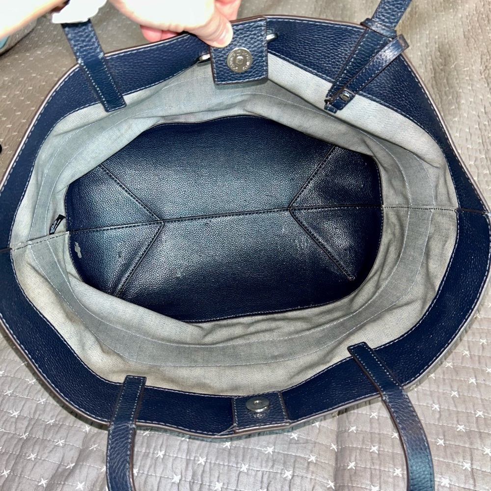 Michael Kors Navy Leather and Denim Striped Tote 👜 - Picture 4 of 16